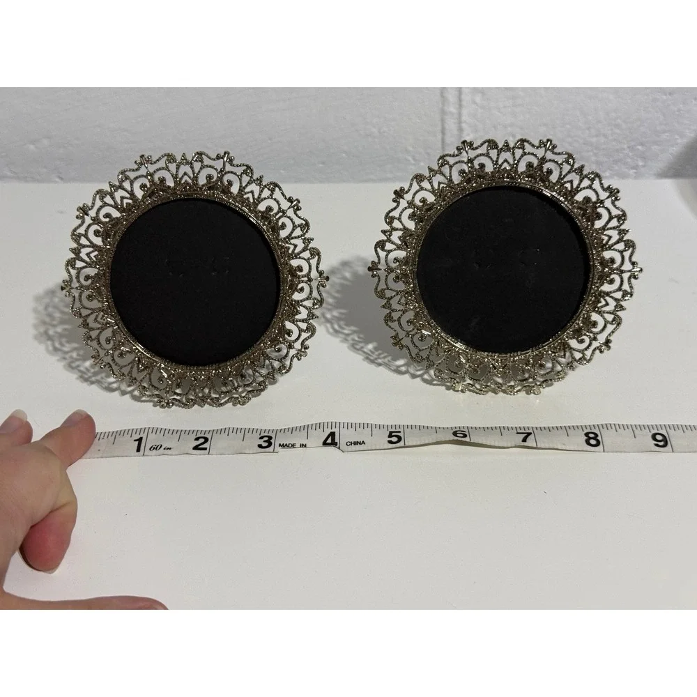 Sheffield Home Set of 2 Round Filigree Picture Frames Silver Metal Ornate Decor